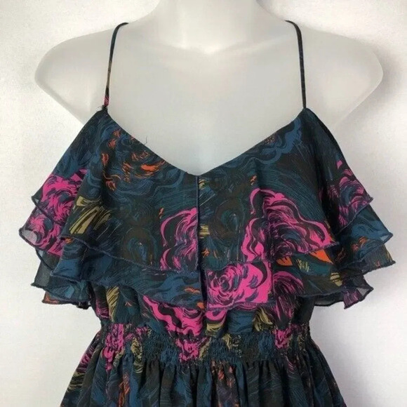 H&M Y2K Navy Blue Floral Cross Back Tunic Tank Top 6 - Picture 4 of 9